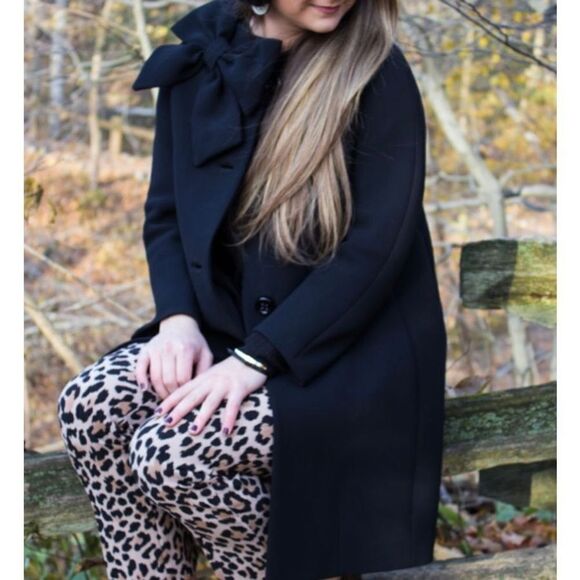 Kate Spade Dorothy Bow Peacoat Dressy Overcoat Heavyweight Black Size 4 - Picture 15 of 15